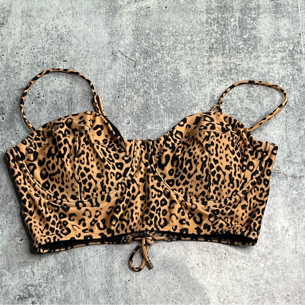 Leopard Print Underwire Bikini Top - Tan/Black